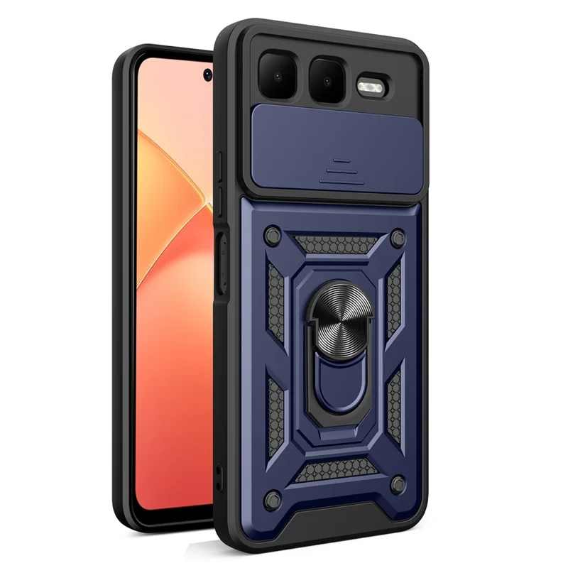For Infinix Smart 10 Plus Case with Slide Camera Lid PC + TPU Kickstand Phone Cover - Blue