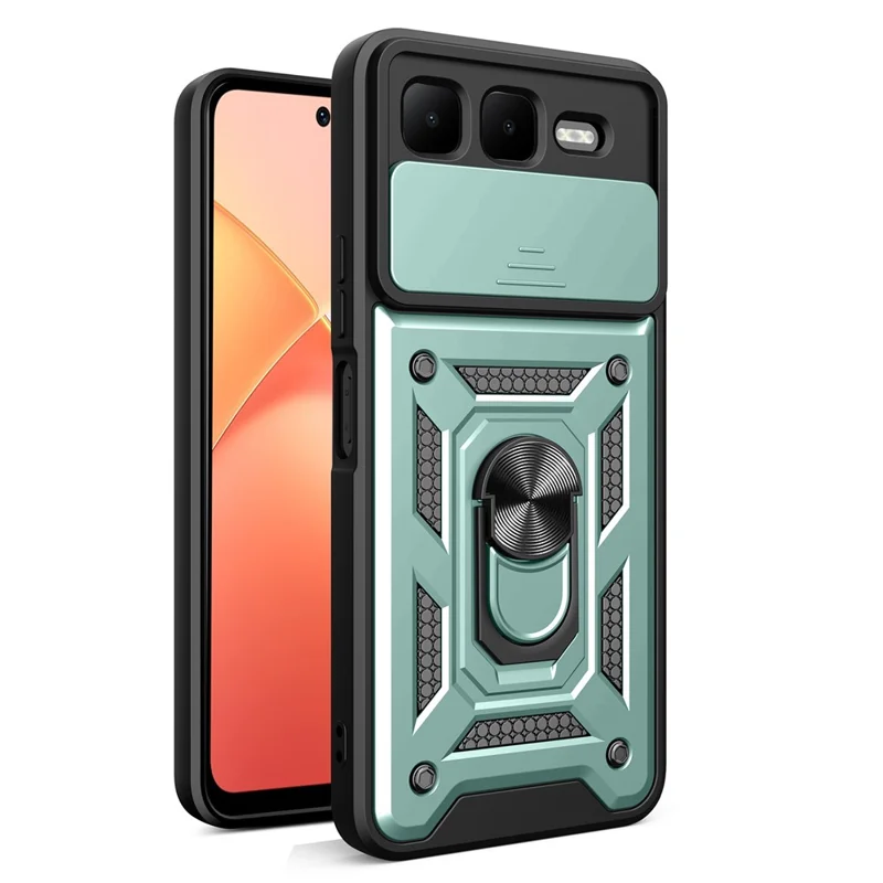 For Infinix Smart 10 Plus Case with Slide Camera Lid PC + TPU Kickstand Phone Cover - Green