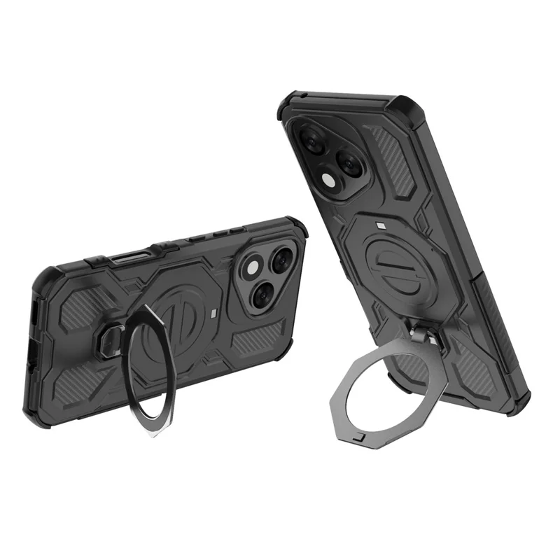 For Honor 400 Lite 5G Magnetic Case Rotating Metal Kickstand Shockproof PC + TPU Phone Back Cover - Black