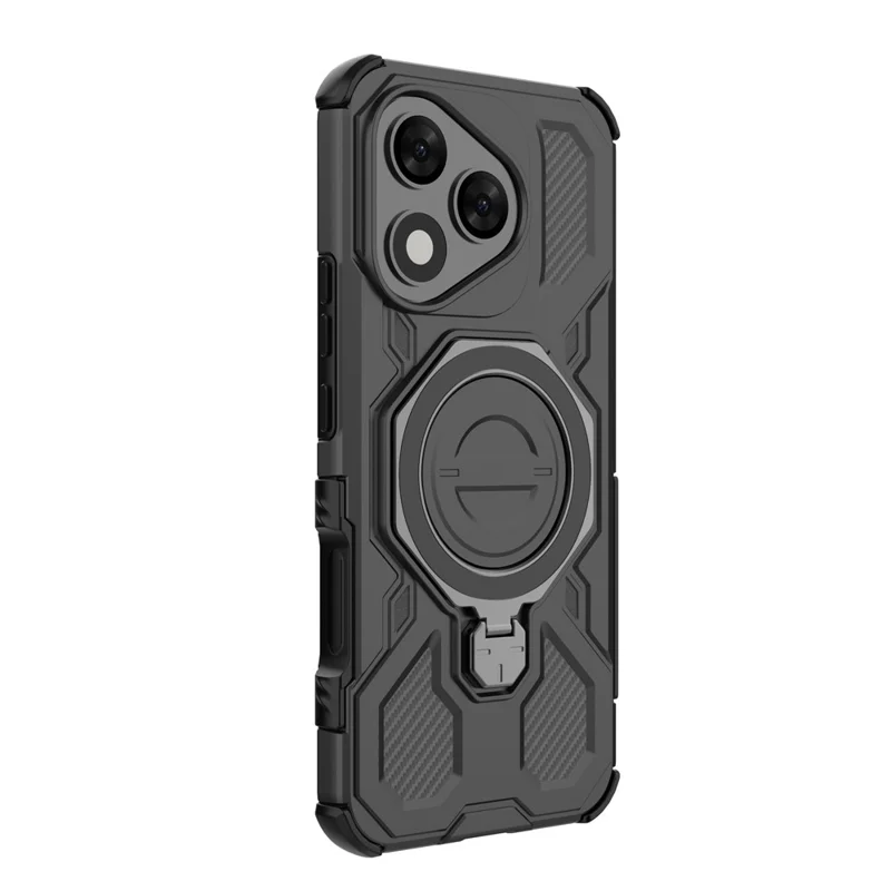 For Honor 400 Lite 5G Magnetic Case Rotating Metal Kickstand Shockproof PC + TPU Phone Back Cover - Black