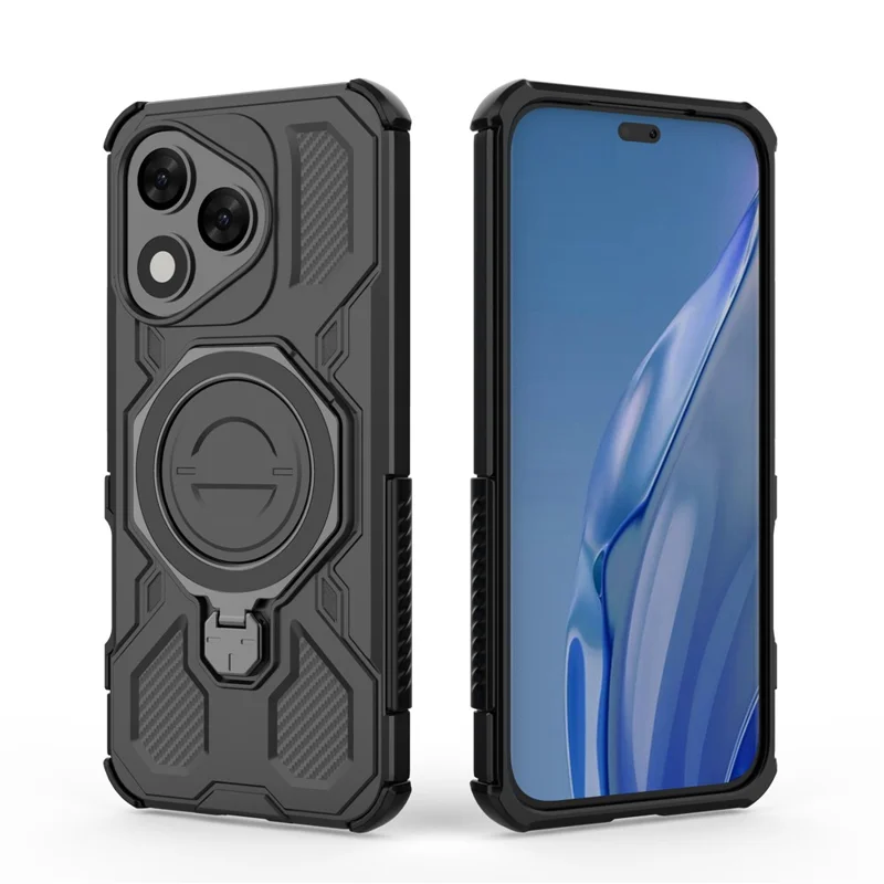 For Honor 400 Lite 5G Magnetic Case Rotating Metal Kickstand Shockproof PC + TPU Phone Back Cover - Black
