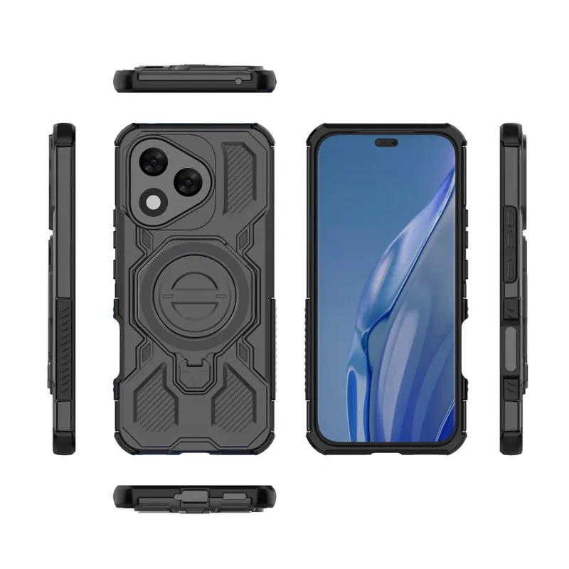For Honor 400 Lite 5G Magnetic Case Rotating Metal Kickstand Shockproof PC + TPU Phone Back Cover - Black