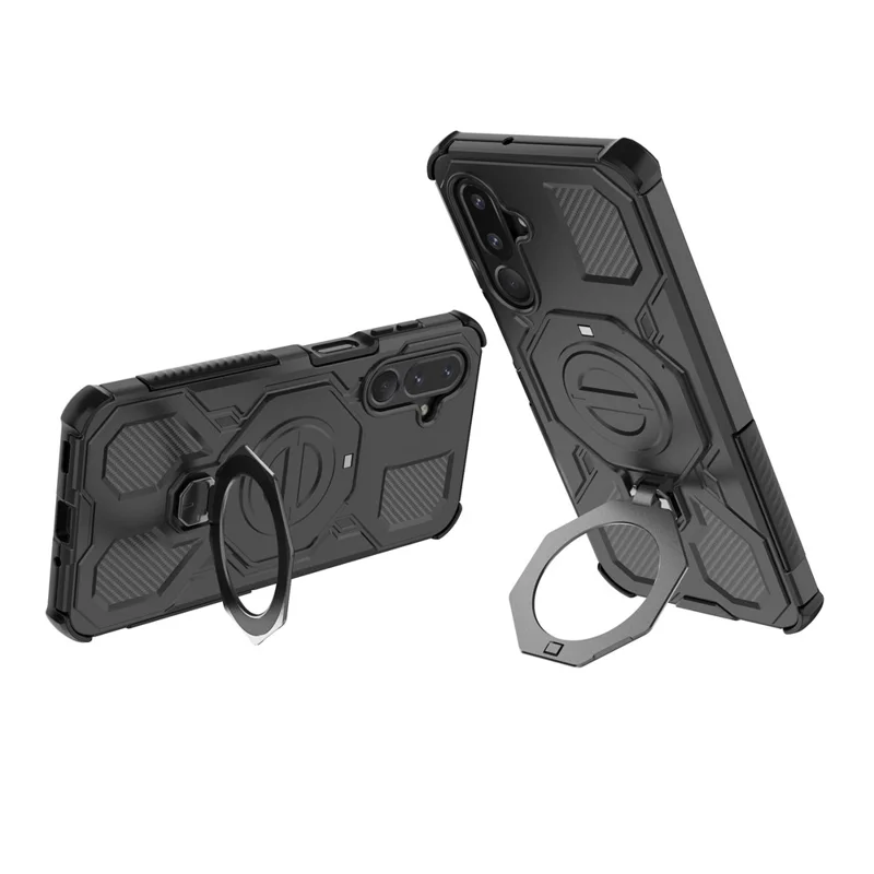 For Samsung Galaxy M36 5G Magnetic Case Rotating Metal Kickstand Shockproof PC + TPU Phone Back Cover - Black