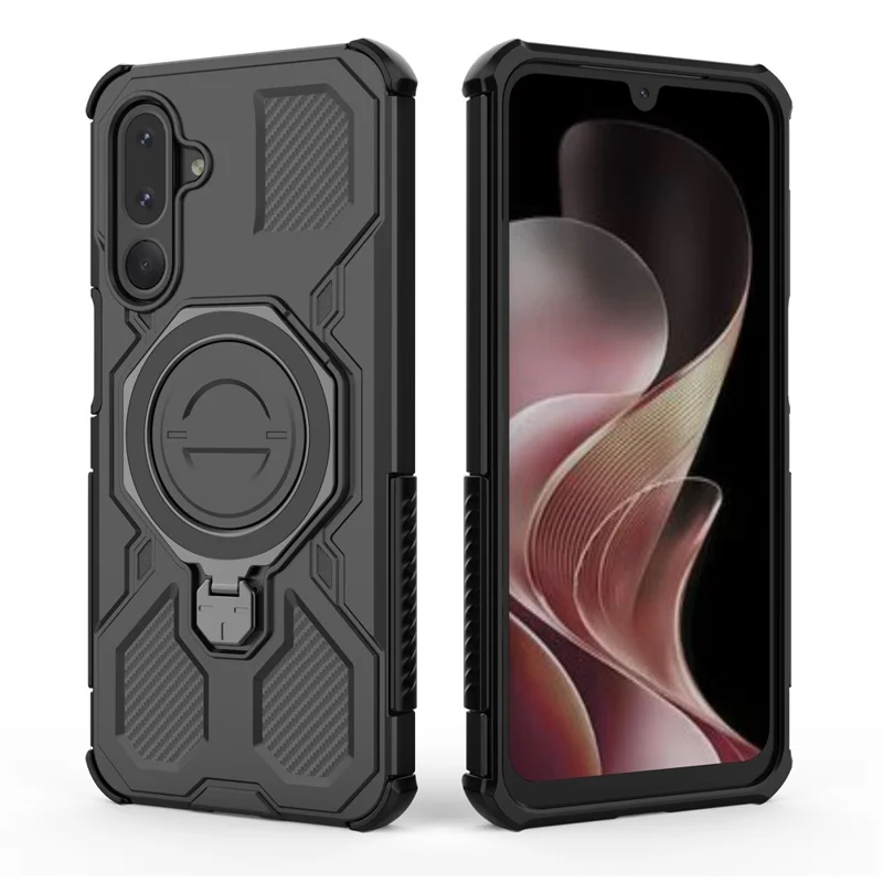 For Samsung Galaxy M36 5G Magnetic Case Rotating Metal Kickstand Shockproof PC + TPU Phone Back Cover - Black