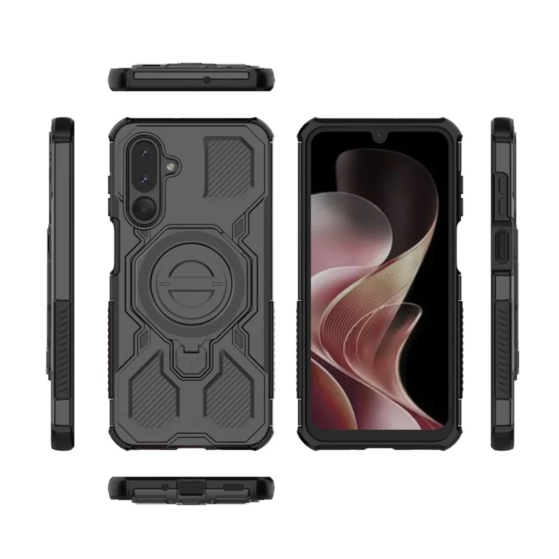 For Samsung Galaxy M36 5G Magnetic Case Rotating Metal Kickstand Shockproof PC + TPU Phone Back Cover - Black