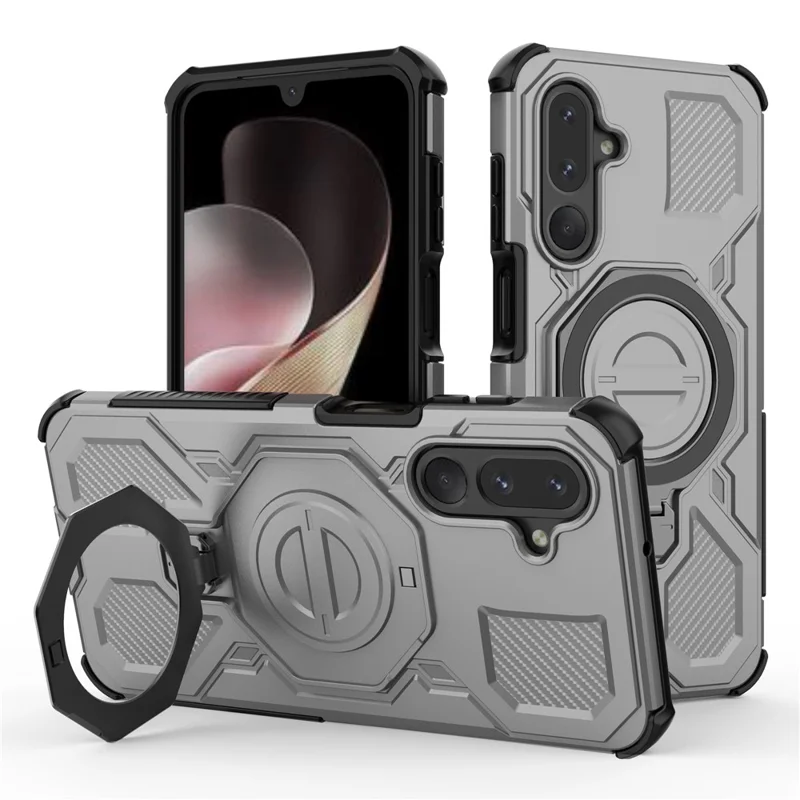 For Samsung Galaxy M36 5G Magnetic Case Rotating Metal Kickstand Shockproof PC + TPU Phone Back Cover - Grey
