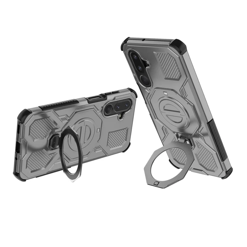 For Samsung Galaxy M36 5G Magnetic Case Rotating Metal Kickstand Shockproof PC + TPU Phone Back Cover - Grey