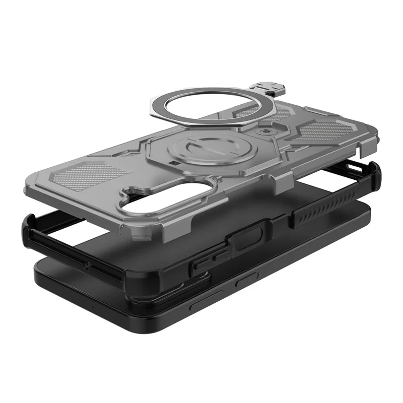 For Samsung Galaxy M36 5G Magnetic Case Rotating Metal Kickstand Shockproof PC + TPU Phone Back Cover - Grey