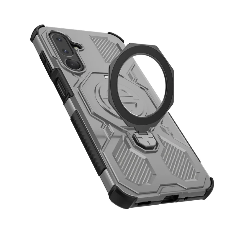 For Samsung Galaxy M36 5G Magnetic Case Rotating Metal Kickstand Shockproof PC + TPU Phone Back Cover - Grey