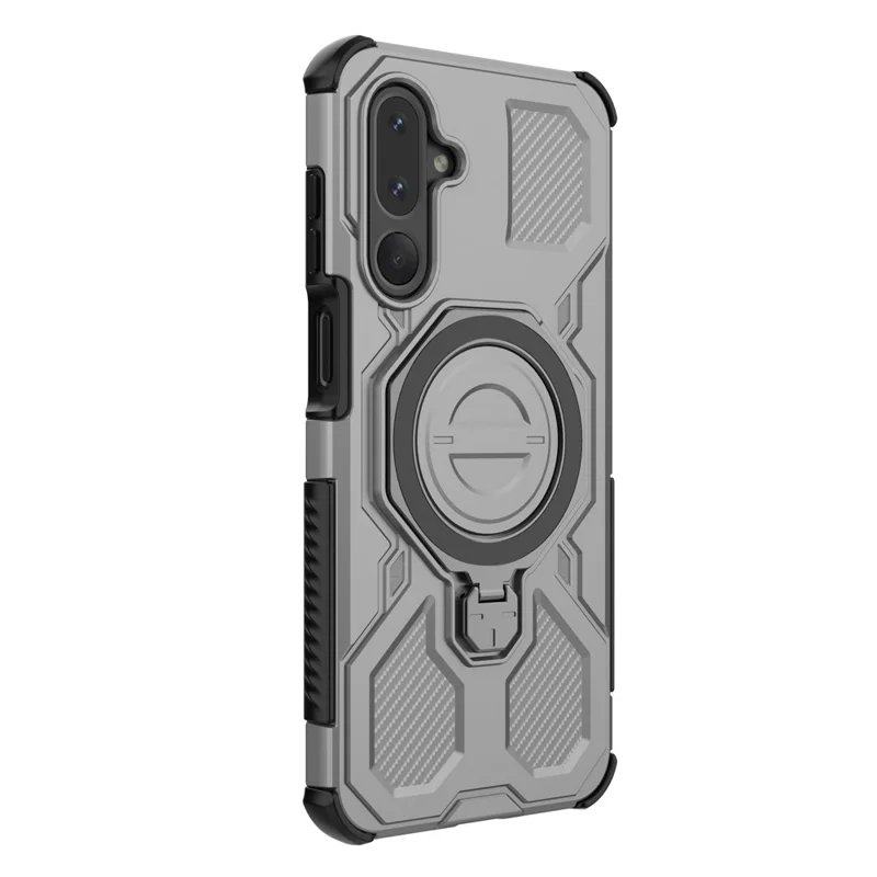 For Samsung Galaxy M36 5G Magnetic Case Rotating Metal Kickstand Shockproof PC + TPU Phone Back Cover - Grey