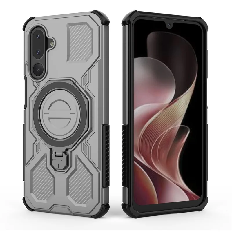 For Samsung Galaxy M36 5G Magnetic Case Rotating Metal Kickstand Shockproof PC + TPU Phone Back Cover - Grey