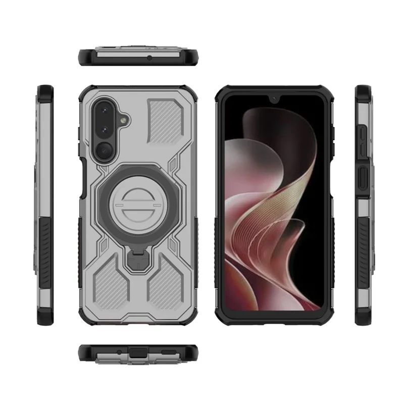 For Samsung Galaxy M36 5G Magnetic Case Rotating Metal Kickstand Shockproof PC + TPU Phone Back Cover - Grey