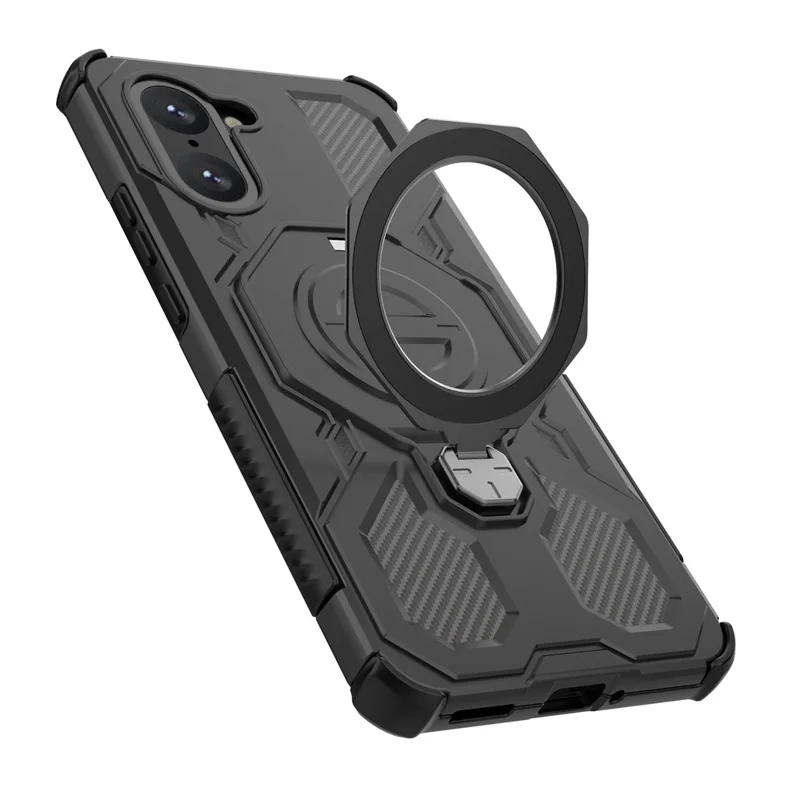 For OnePlus Nord CE 5G  /  Ace 5 Racing 5G Magnetic Case Rotating Metal Kickstand PC + TPU Phone Back Cover - Black
