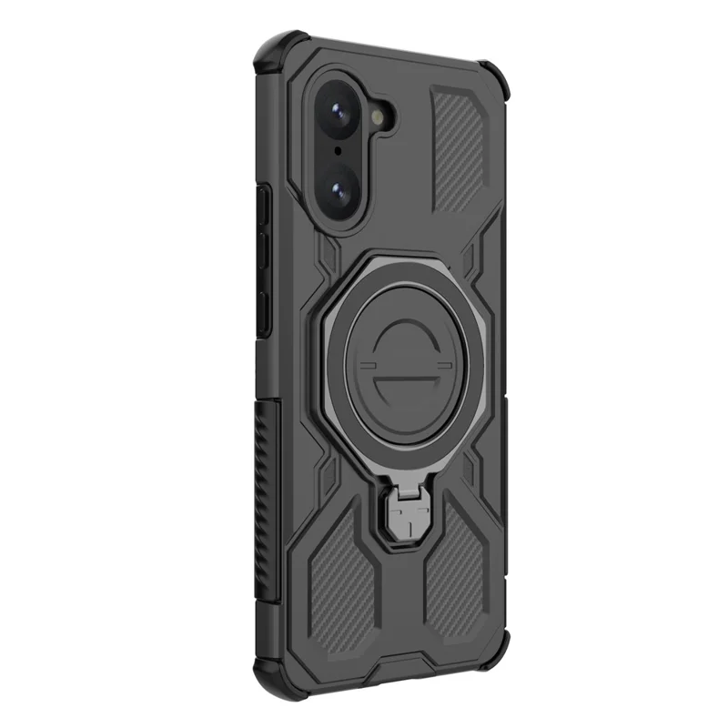 For OnePlus Nord CE 5G  /  Ace 5 Racing 5G Magnetic Case Rotating Metal Kickstand PC + TPU Phone Back Cover - Black