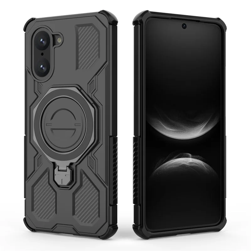 For OnePlus Nord CE 5G  /  Ace 5 Racing 5G Magnetic Case Rotating Metal Kickstand PC + TPU Phone Back Cover - Black
