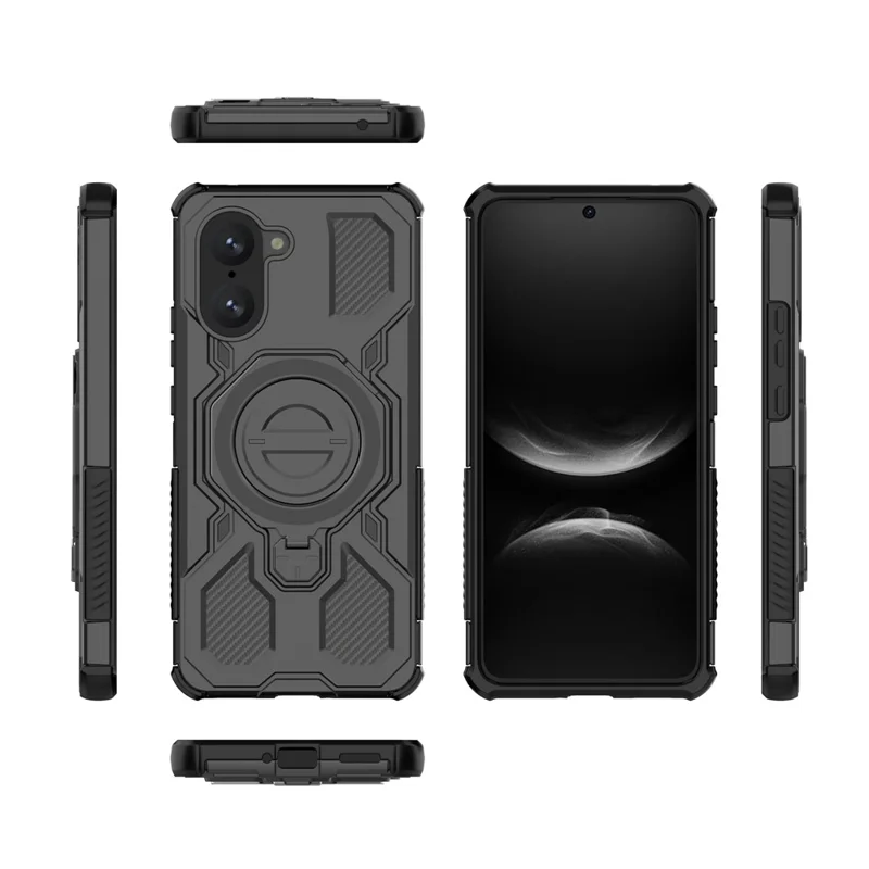 For OnePlus Nord CE 5G  /  Ace 5 Racing 5G Magnetic Case Rotating Metal Kickstand PC + TPU Phone Back Cover - Black