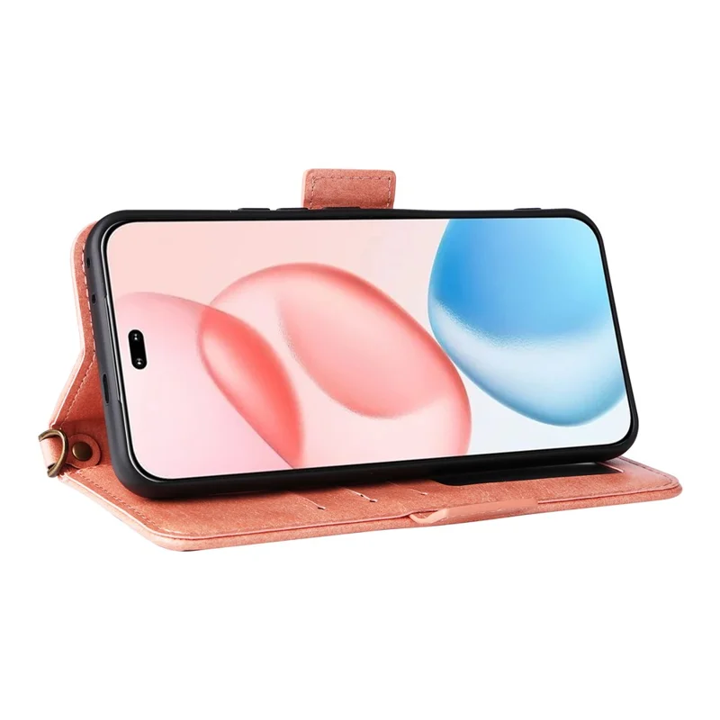 For Honor 400 Pro 5G (Global) Leather Case Magnetic Closure Wallet Stand Phone Cover with Crossbody Strap - Pink