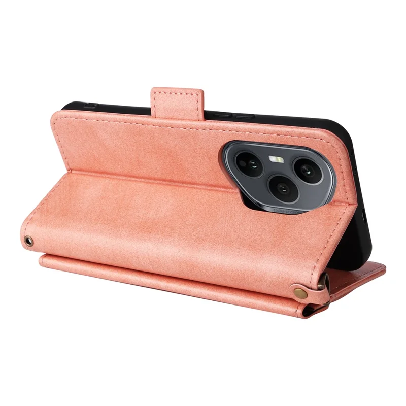 For Honor 400 Pro 5G (Global) Leather Case Magnetic Closure Wallet Stand Phone Cover with Crossbody Strap - Pink