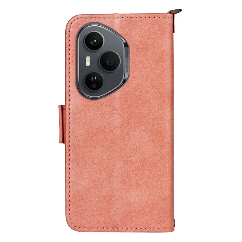 For Honor 400 Pro 5G (Global) Leather Case Magnetic Closure Wallet Stand Phone Cover with Crossbody Strap - Pink