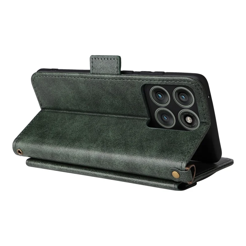 For Motorola Edge 60 Pro 5G Leather Case Magnetic Closure Wallet Stand Phone Cover with Crossbody Strap - Green