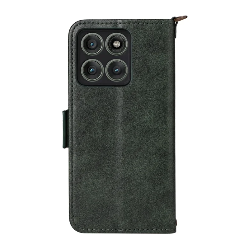 For Motorola Edge 60 Pro 5G Leather Case Magnetic Closure Wallet Stand Phone Cover with Crossbody Strap - Green