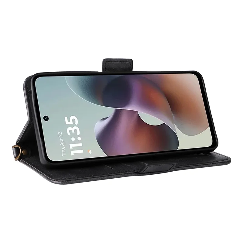 Pour Motorola Moto G56 5G Étui en cuir Fermeture magnétique Portefeuille Support Housse de téléphone avec Bandoulière - Noir