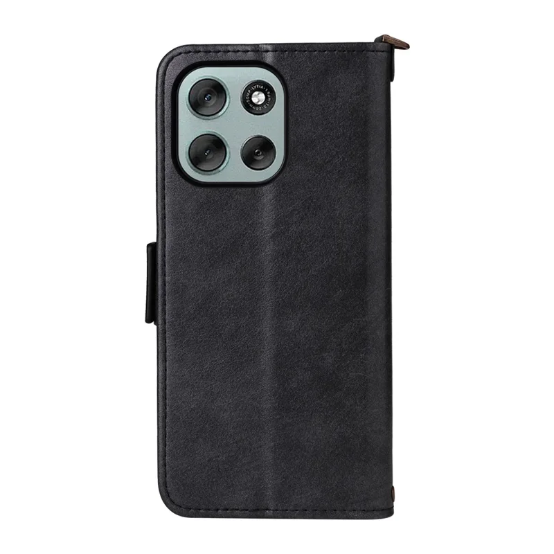 Pour Motorola Moto G56 5G Étui en cuir Fermeture magnétique Portefeuille Support Housse de téléphone avec Bandoulière - Noir