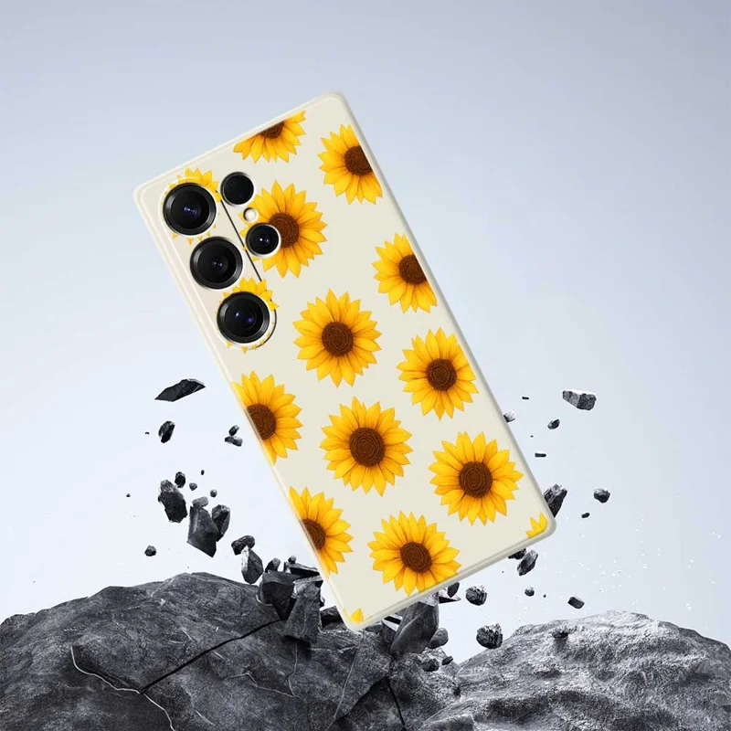 For Samsung Galaxy S25 Ultra Case Sunflowers Pattern Printing Straight Edge TPU Phone Back Cover - Purple