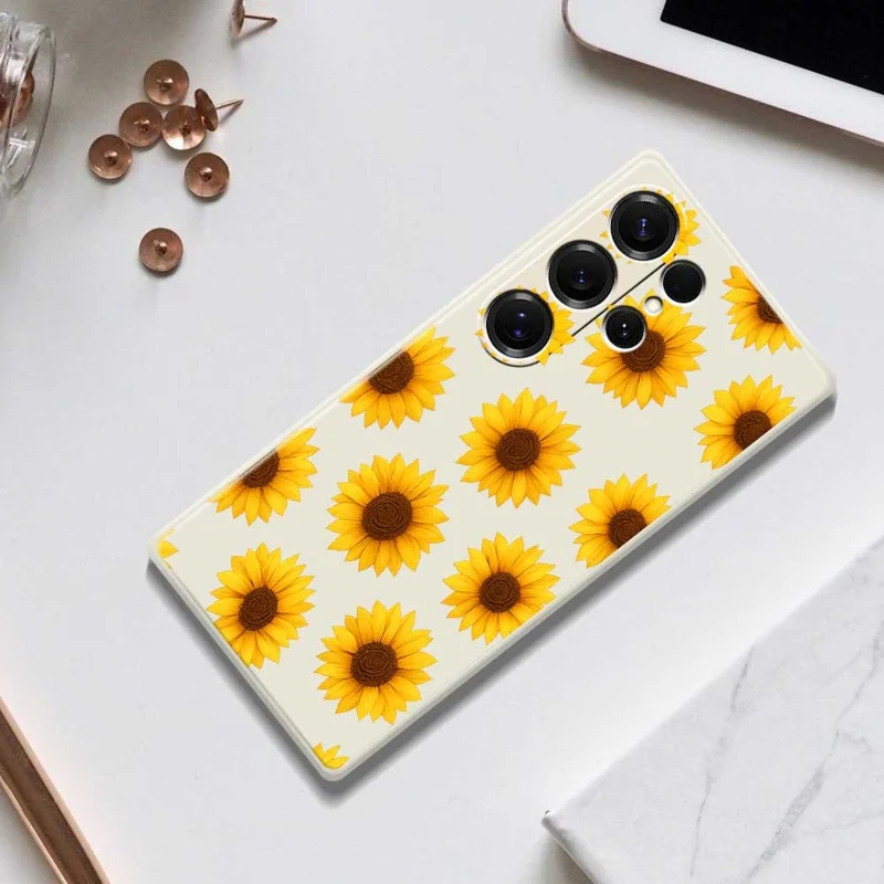 For Samsung Galaxy S25 Ultra Case Sunflowers Pattern Printing Straight Edge TPU Phone Back Cover - Purple