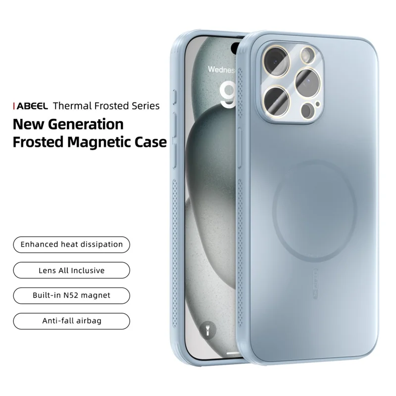 ABEEL für iPhone 14 Pro Magnetische Hülle TPU PC Kühlende matte Handyrückseite mit Objektiv-Schutzfolie - Babyblau