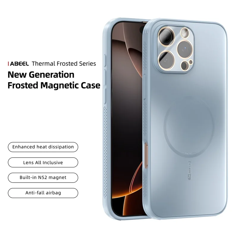 ABEEL For iPhone 16 Pro Magnetic Case TPU PC Cooling Matte Phone Back Cover with Lens Film - Baby Blue