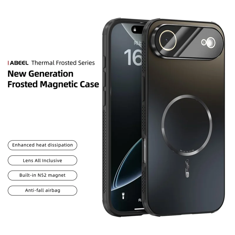 ABEEL Para iPhone 17 Capa Magnética de Ar TPU PC com Resfriamento, Capa Traseira Fosca para Celular com Película de Lente - Preto