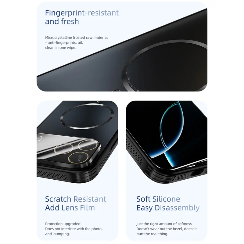 ABEEL Für iPhone 17 Pro Magnetische Hülle TPU PC Kühlende Matte Handyrückseite mit Objektivfolie - Titaniumgrau