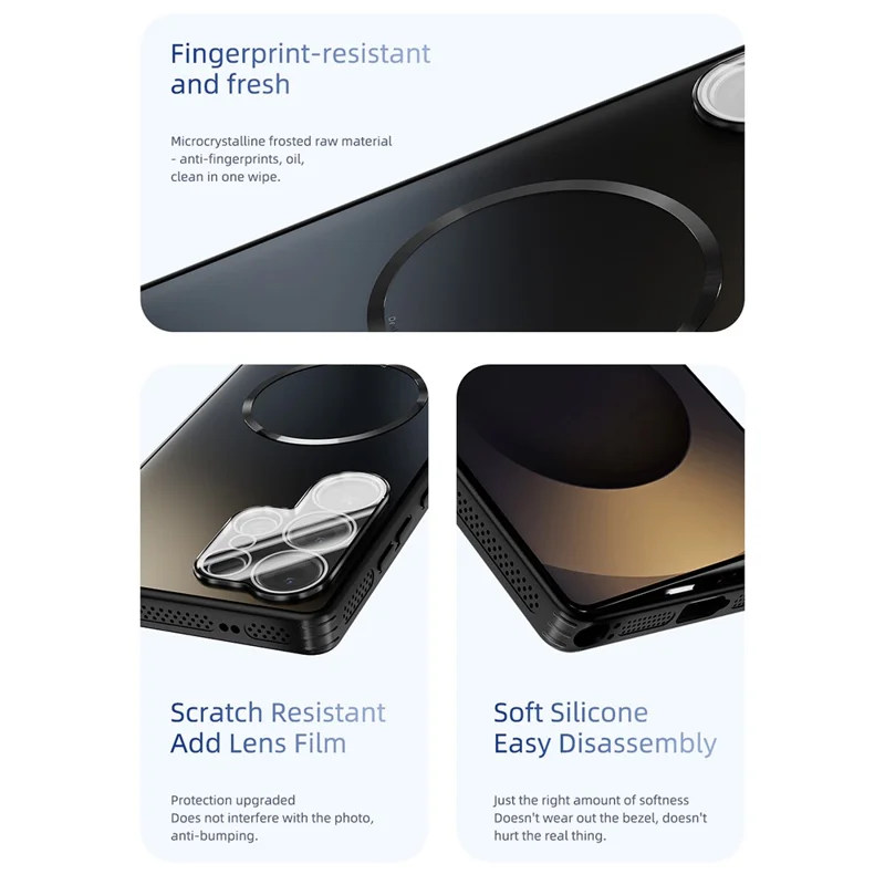 ABEEL für Samsung Galaxy S25 Ultra Magnetische Hülle TPU PC Kühlende Matte Handyrückseite mit Objektivfolie - Blau
