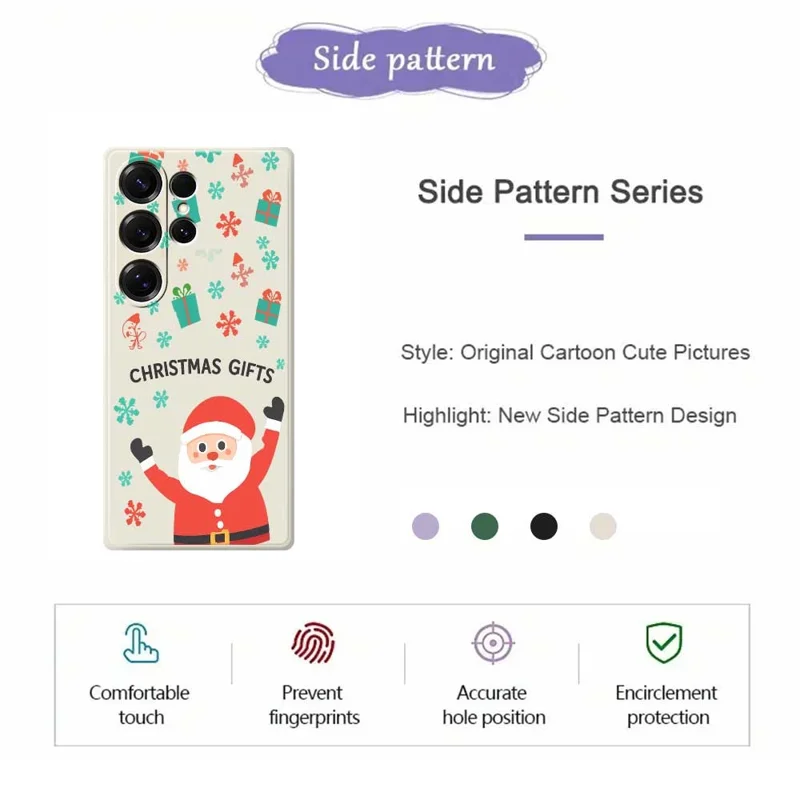For Samsung Galaxy S25 Ultra Case Christmas Gifts Pattern Printing Straight Edge TPU Phone Back Cover - Beige