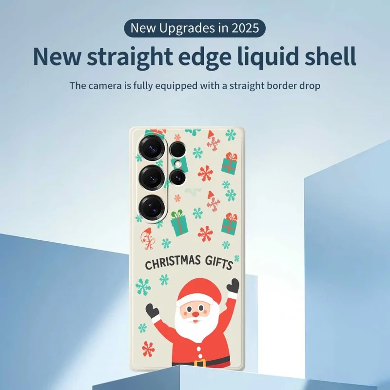 For Samsung Galaxy S25 Ultra Case Christmas Gifts Pattern Printing Straight Edge TPU Phone Back Cover - Beige