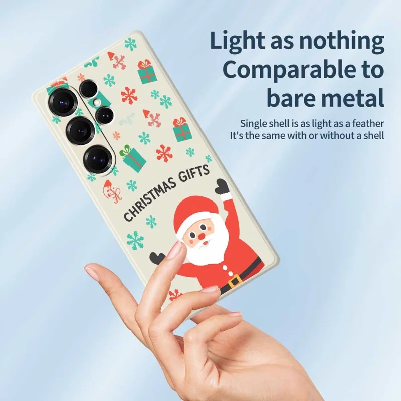 For Samsung Galaxy S25 Ultra Case Christmas Gifts Pattern Printing Straight Edge TPU Phone Back Cover - Beige