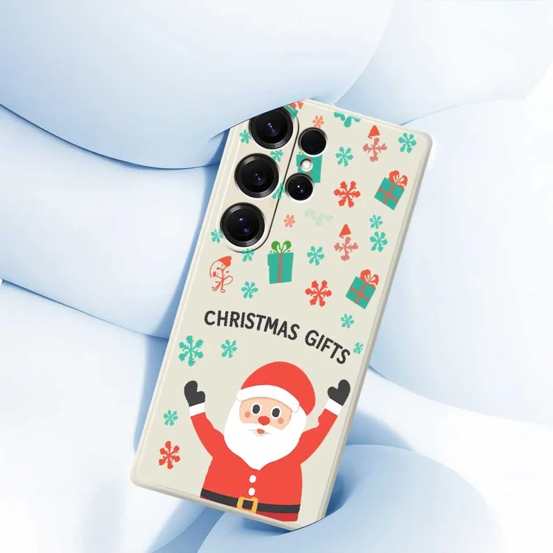 For Samsung Galaxy S25 Ultra Case Christmas Gifts Pattern Printing Straight Edge TPU Phone Back Cover - Beige