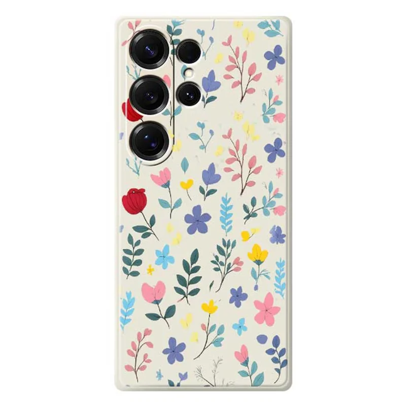 For Samsung Galaxy S25 Ultra Case Colorful Flower Branches Pattern Printing Straight Edge TPU Phone Back Cover - Beige