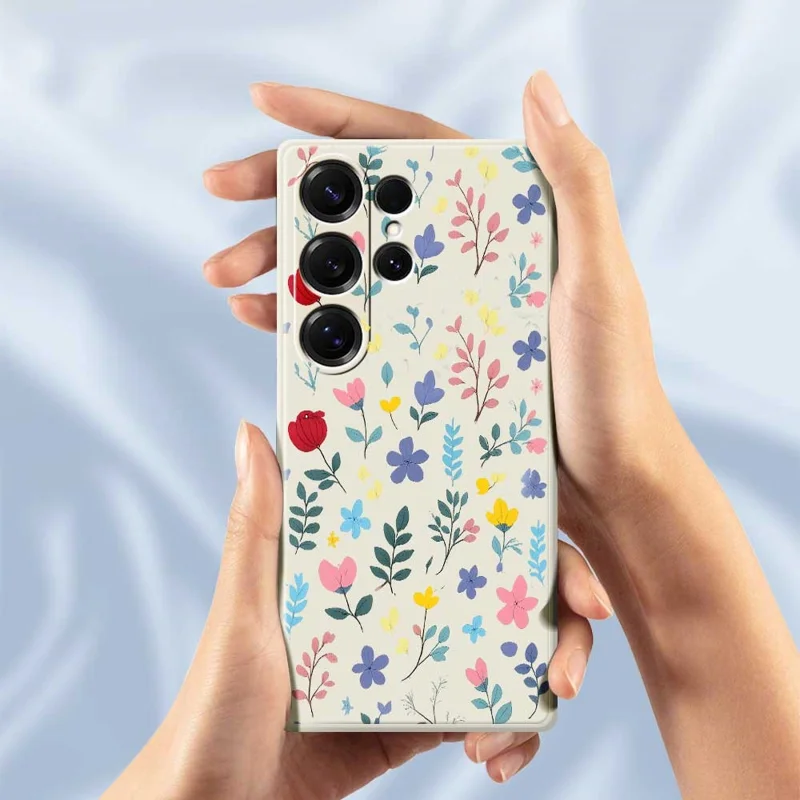 For Samsung Galaxy S25 Ultra Case Colorful Flower Branches Pattern Printing Straight Edge TPU Phone Back Cover - Beige