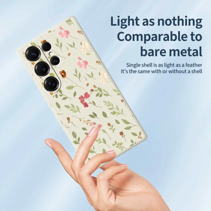 For Samsung Galaxy S25 Ultra Case Small Flower Leaves Pattern Printing Straight Edge TPU Phone Back Cover - Beige