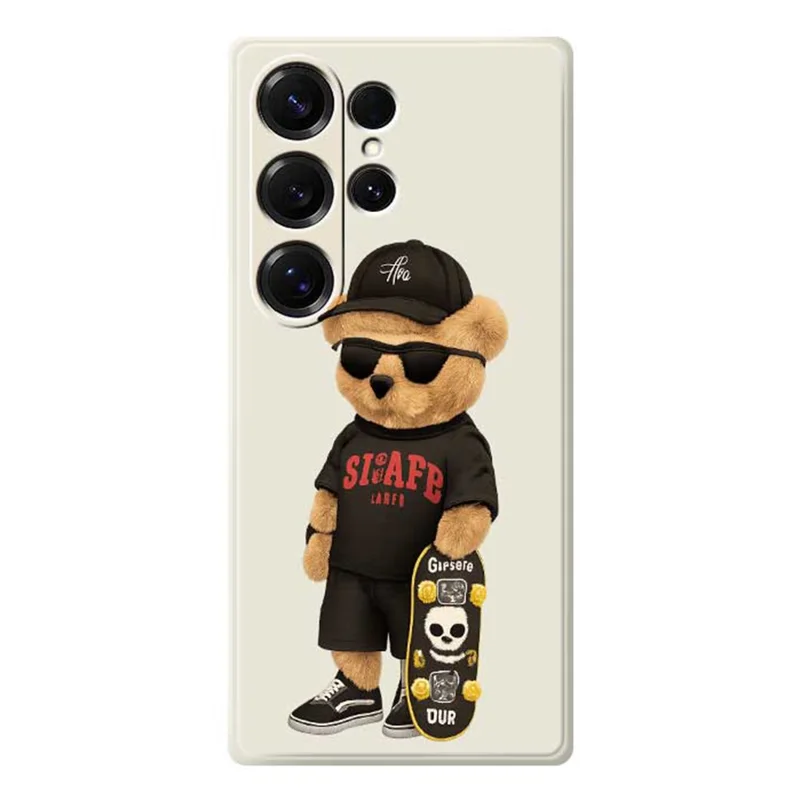 For Samsung Galaxy S25 Ultra Case Cool Bear Pattern Printing Straight Edge TPU Phone Back Cover - Beige