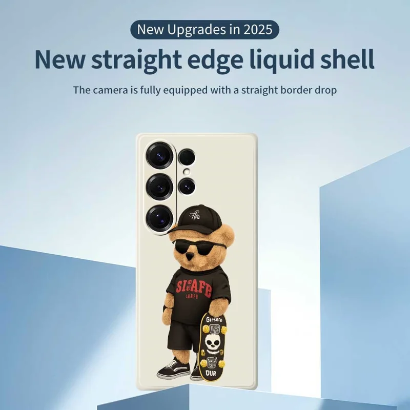 For Samsung Galaxy S25 Ultra Case Cool Bear Pattern Printing Straight Edge TPU Phone Back Cover - Beige