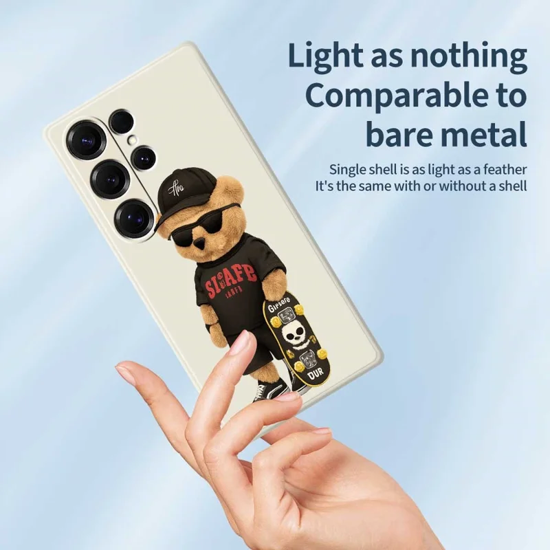 For Samsung Galaxy S25 Ultra Case Cool Bear Pattern Printing Straight Edge TPU Phone Back Cover - Beige