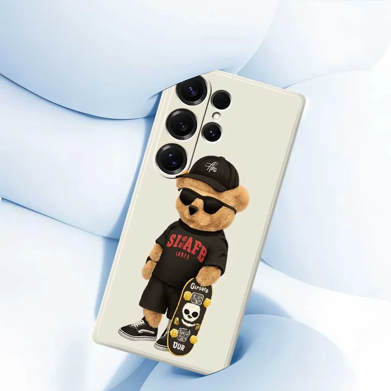 For Samsung Galaxy S25 Ultra Case Cool Bear Pattern Printing Straight Edge TPU Phone Back Cover - Beige