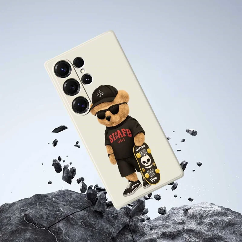 For Samsung Galaxy S25 Ultra Case Cool Bear Pattern Printing Straight Edge TPU Phone Back Cover - Beige