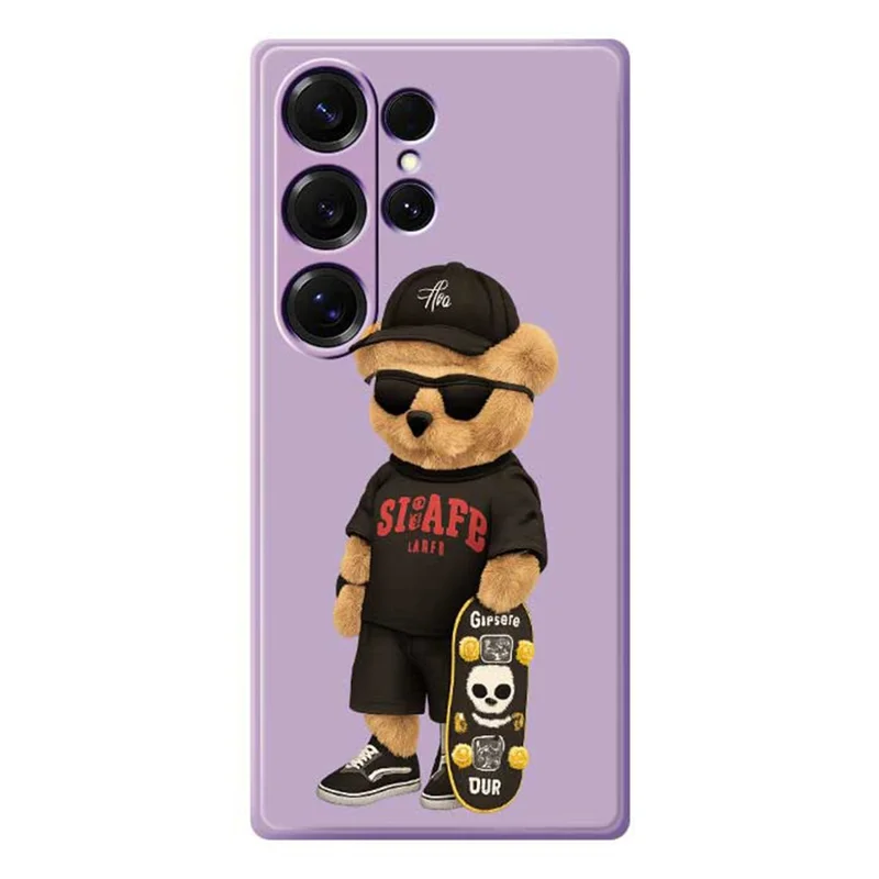 For Samsung Galaxy S25 Ultra Case Cool Bear Pattern Printing Straight Edge TPU Phone Back Cover - Purple