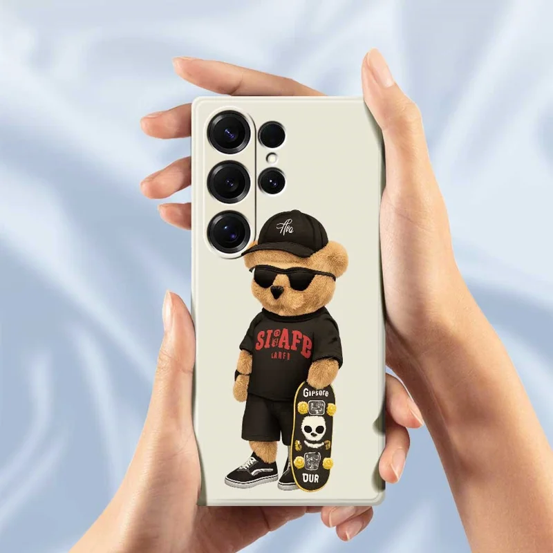 For Samsung Galaxy S25 Ultra Case Cool Bear Pattern Printing Straight Edge TPU Phone Back Cover - Purple