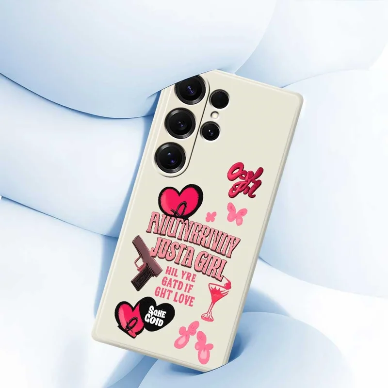 For Samsung Galaxy S25 Ultra Case Pink Elements Pattern Printing Straight Edge TPU Phone Back Cover - Beige