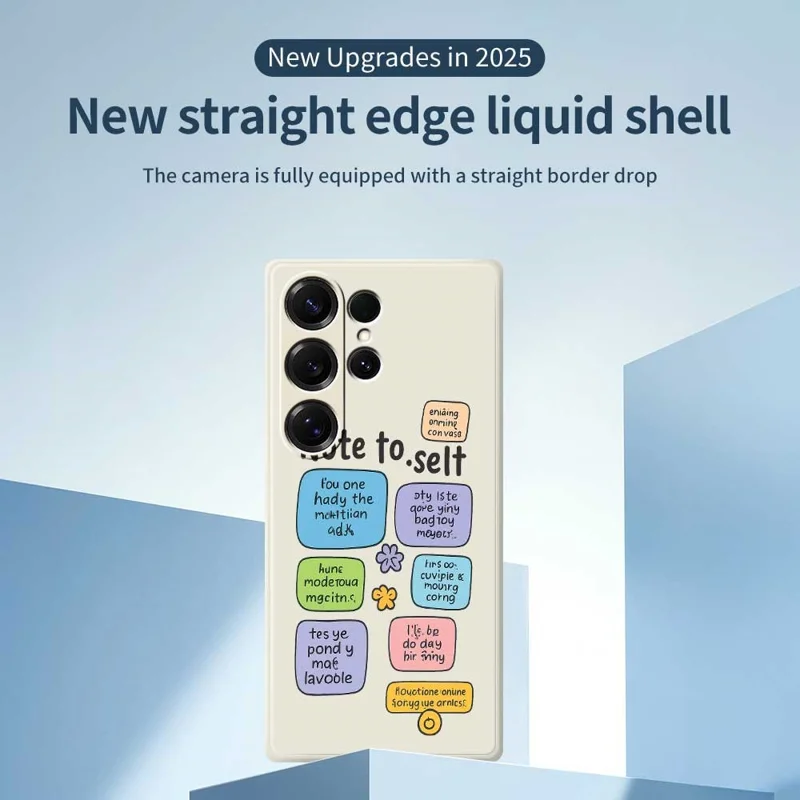 For Samsung Galaxy S25 Ultra Case Colored Sticky Notes Pattern Printing Straight Edge TPU Phone Back Cover - Beige